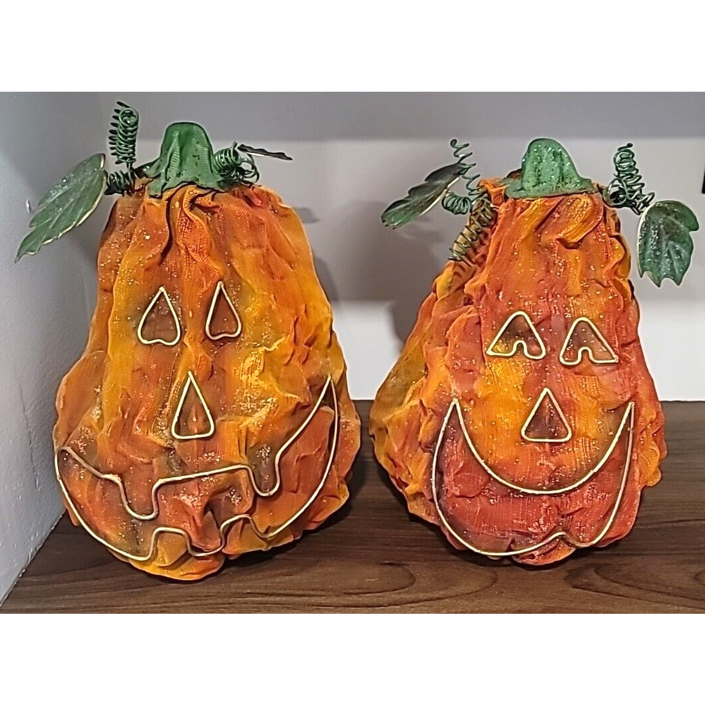 Set of 2 Metal Screen Halloween Jack-O-Lanterns/ Pumpkins with Tea Light Holders